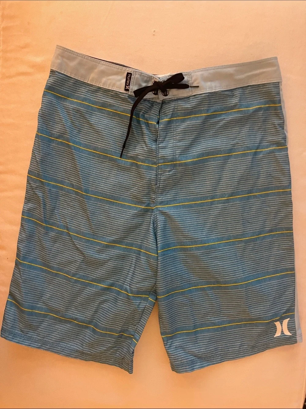 Hurley Blue Board Shorts with Yellow Stripe Accents Size 18/29